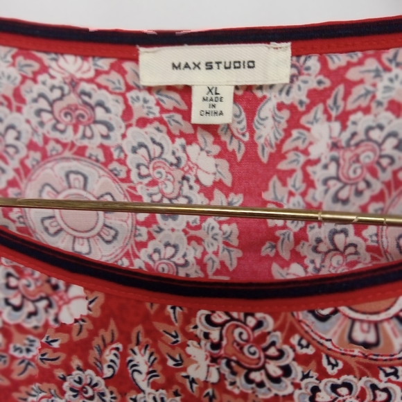 Max Studio Dress Stretchy, Comfort Red & Blue extract ,Bell Sleeves Size XL - Picture 4 of 6